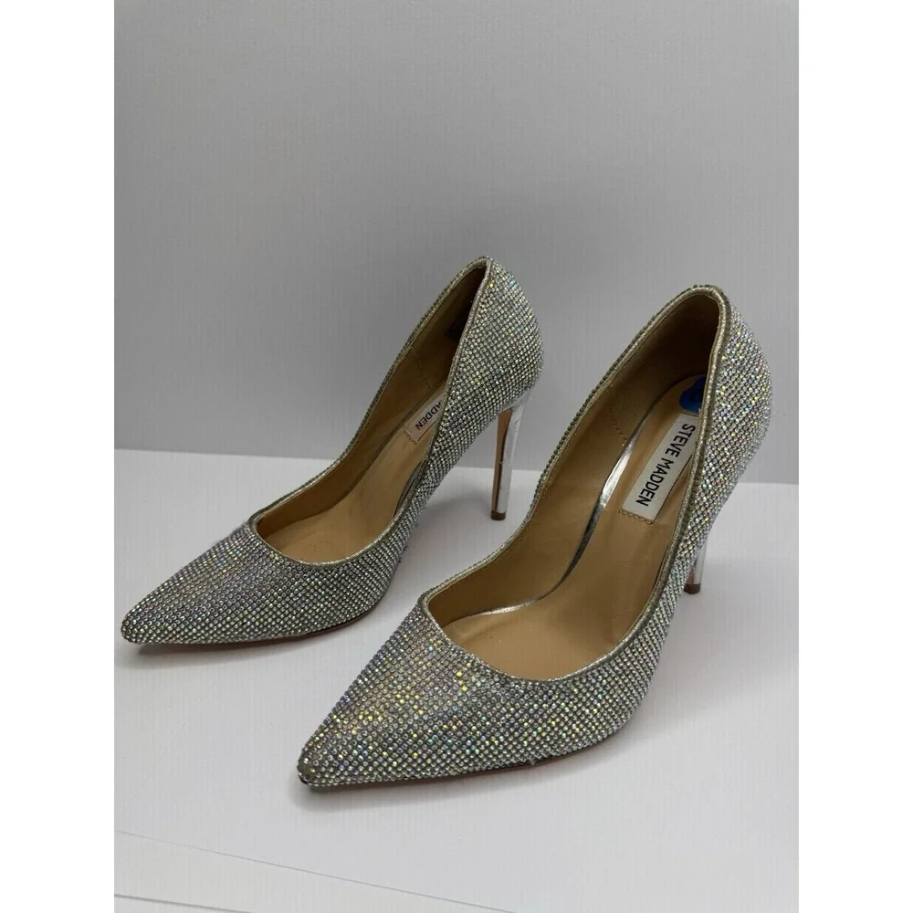 Steve Madden ALTISHA-R Embellished Rhinestone Pump Women's 6.5 Iridescent Pumps
